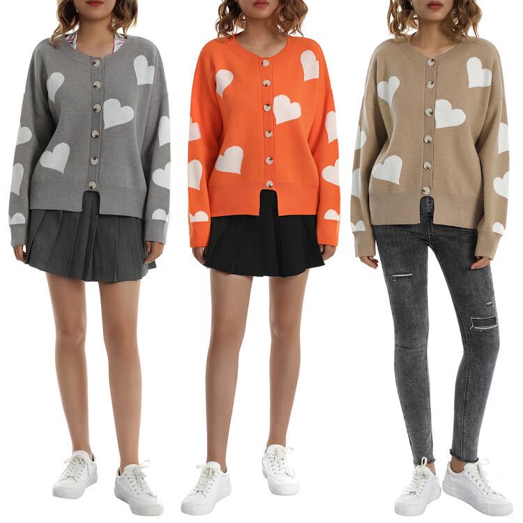 2024 Autumn/Winter European & American Women's Heart Knit Cardigan Sweater