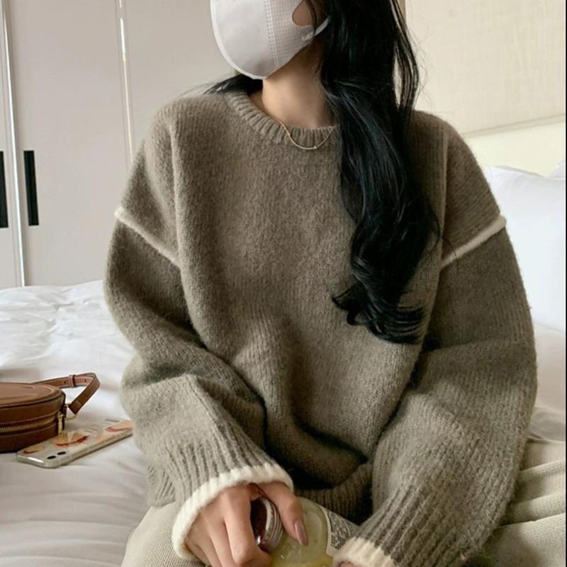 

Женский мягкий повседневный простой пуловер осень-зима свободный круглый вырез вязаный свитер ленивый стиль низа трикотаж One Size серый
