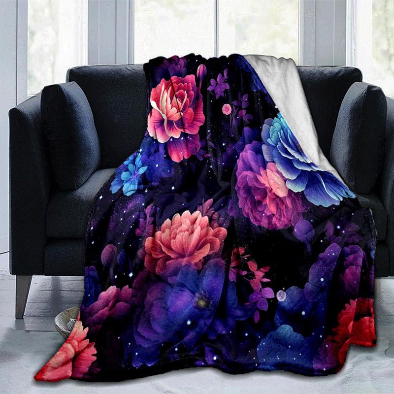 1pc Flower Printing Lightweight Flannel Blanket, Comfortable and Warm Blanket, for Camping Sofa Bed and Couch Office, Suitable for Gift Blank
