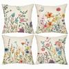 4 Pieces Pillow Slip Soft Floral Linen Cushion Cover for Sofa, Reading Corner