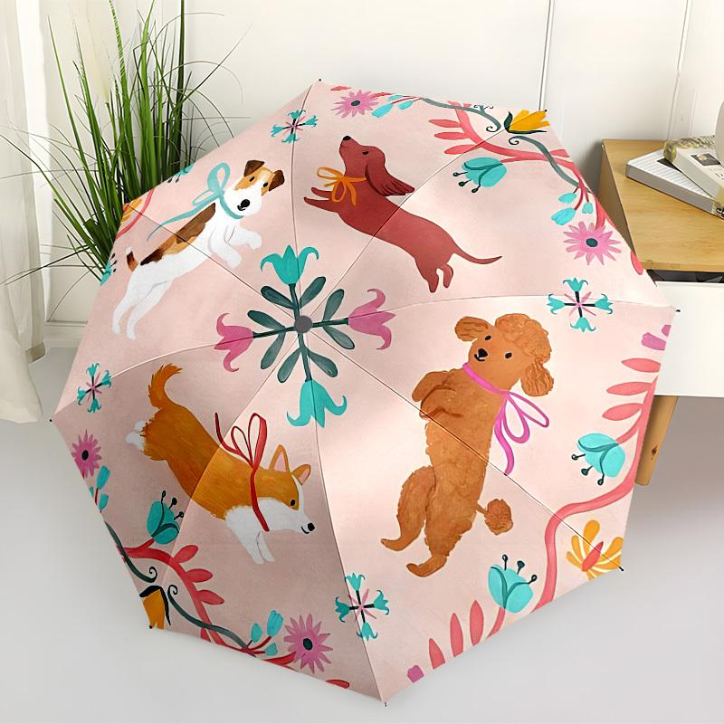 

1PC Dogs Floral Automatic Folding Umbrella - Compact 8-Rib Design, Durable Plastic & Iron, Lightweight for Outdoor Daily Use077