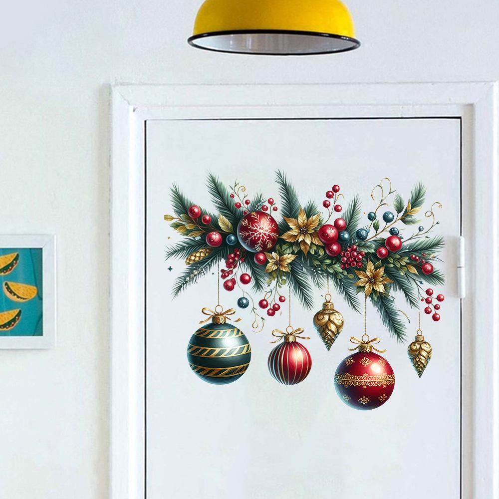 1pc Christmas Decoration Scene Stickers-Self-Adhesive PVC Glossy Holiday Decor with Pine Cones, Berries & Ornaments for Windows