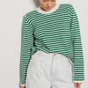 GMXIA Women's Striped Sweater Autumn Fashion Trend Thread Clashing Colour Crew Neck Knit Striped Sweater