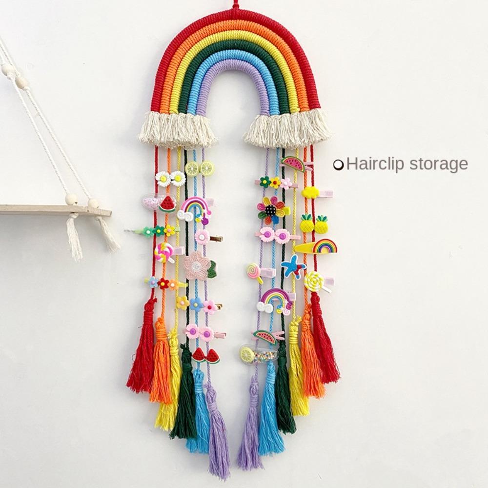 Cotton Rope Wall Ornaments Hand-woven Tassel Tapestry Kawaii Weaving Rainbow Hangings Nursery