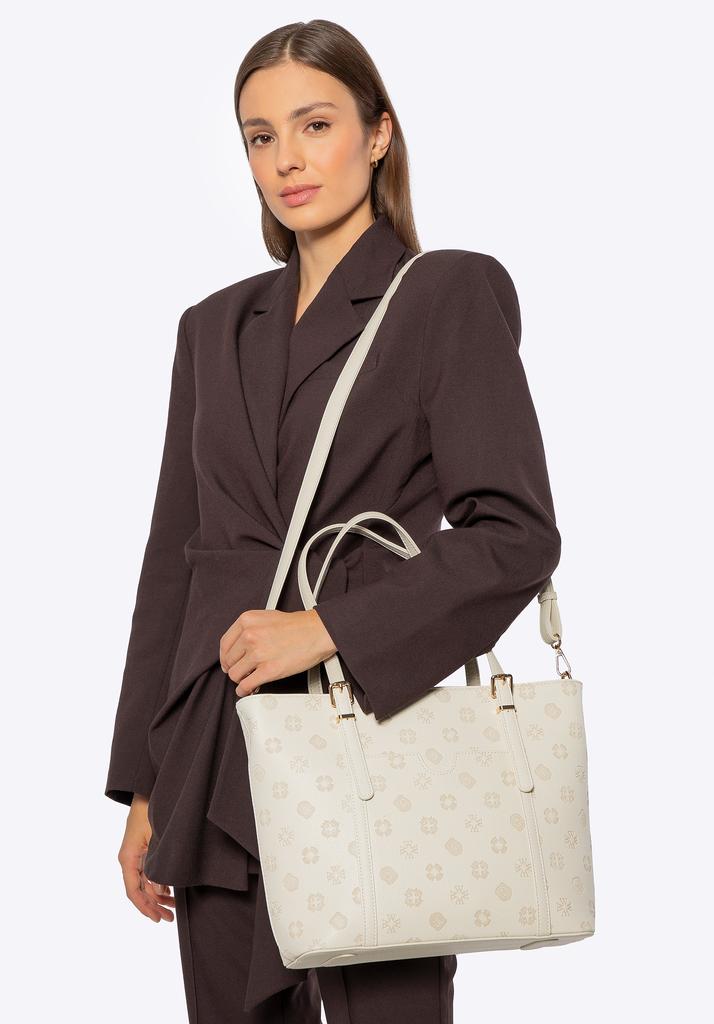 Wittchen Women's Shopper Bag Made Of Imitation Leather With Embossing, Cream, Cream, Eco-Leather
