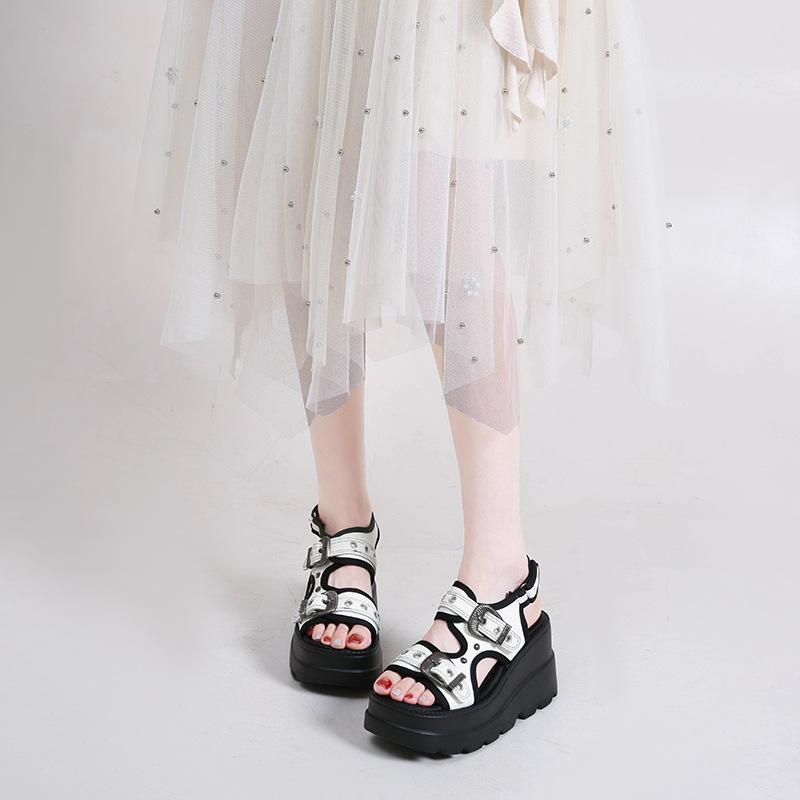 2025 Summer New Thick-soled Heightening Word with Roman Sandals Women Wear Light Lazy Shoes Casual Sandals