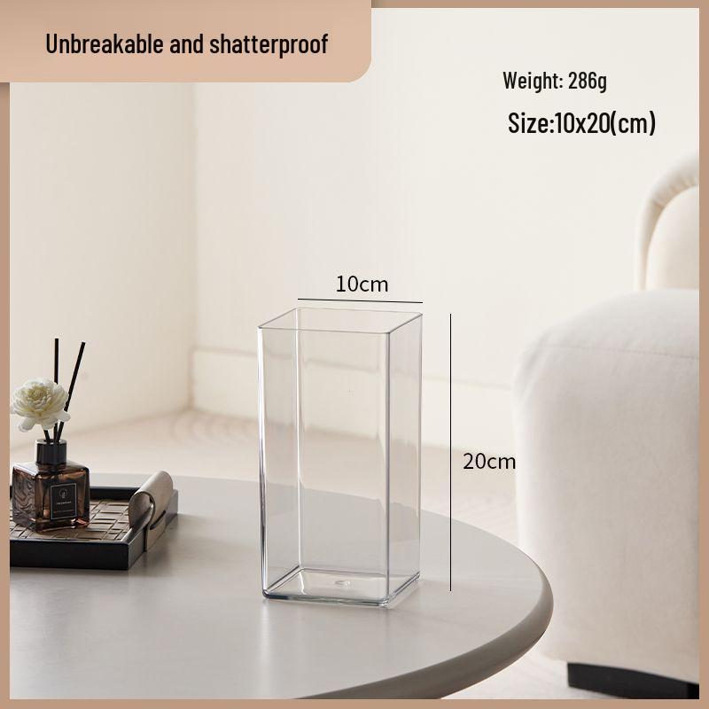 Transparent Acrylic Square Vase, Drop-Proof, for Flower Arrangements, Lucky Bamboo, and Elegant Decor in the Living Room