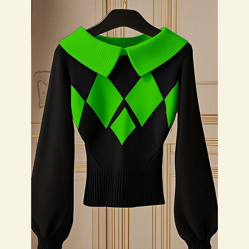 Autumn Korean Chic Tops Are Fashionable Unique Lazy Black Diamond Knitted Sweater