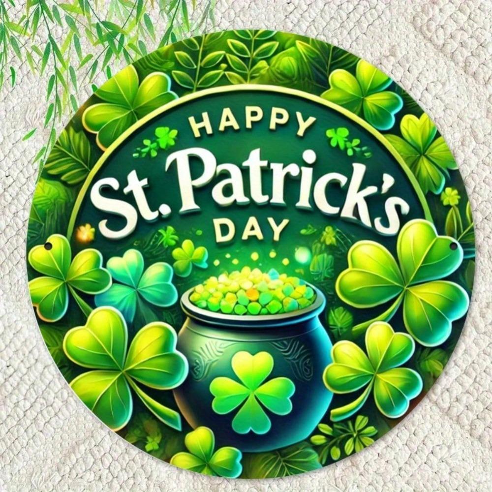 St. Patrick's Day Shamrock Iron Tin Sign Wall Art Round Metal Decor Home Bar Cafe