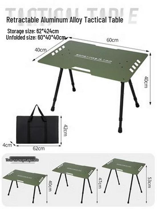 Lightweight Aluminum Folding Camping Table with Portable Storage - Blackened Style