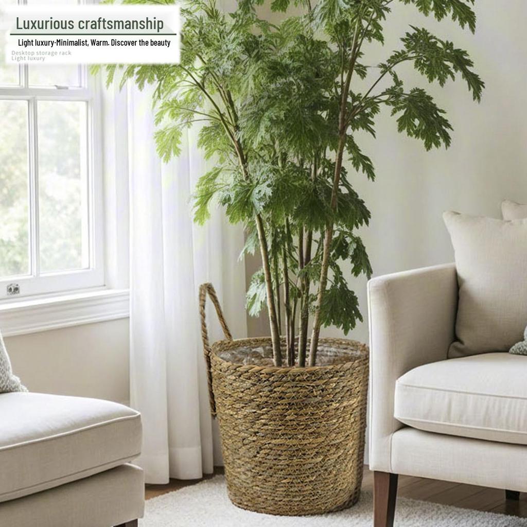 Handcrafted Straw Rope Indoor Plant Basket with Liner