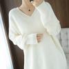 Maglione da Donna Autunno Inverno Maglioni Lavorati a Maglia Scollo a V Slim Tinta Unita Maglieria Morbida Maniche Lunghe Top