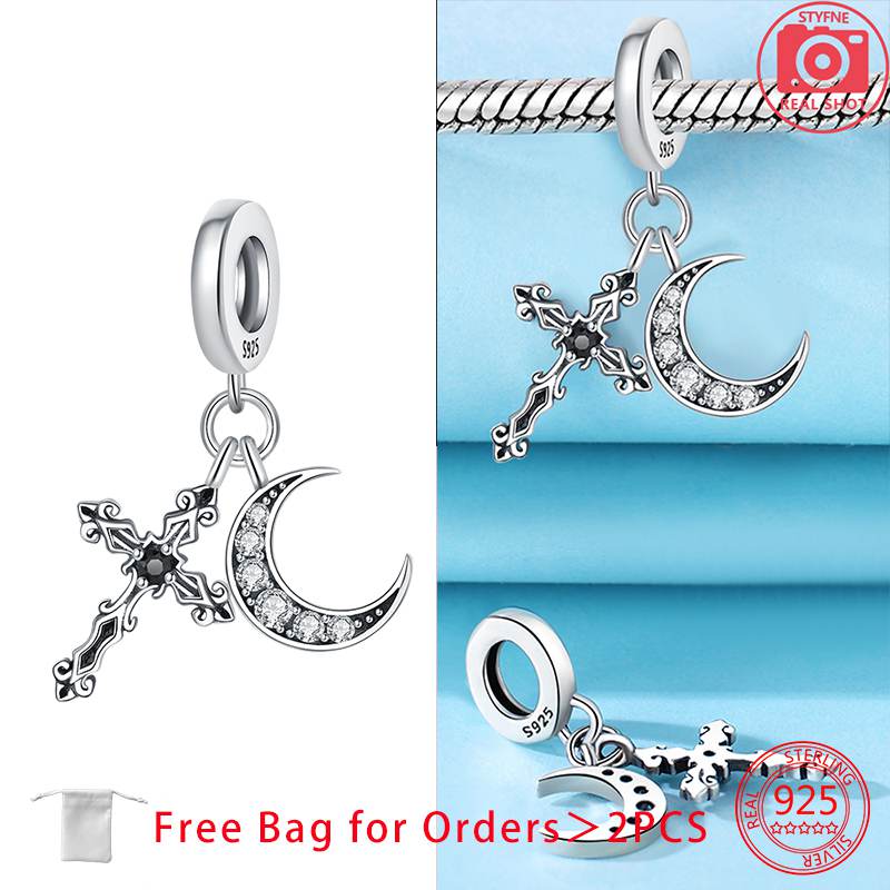 Charms Shiny Zircon Bible Cross Moon Prayer Hand Beads Copper Pendant Diy Women Jewelry Fit Original Bracelet Necklace Gift