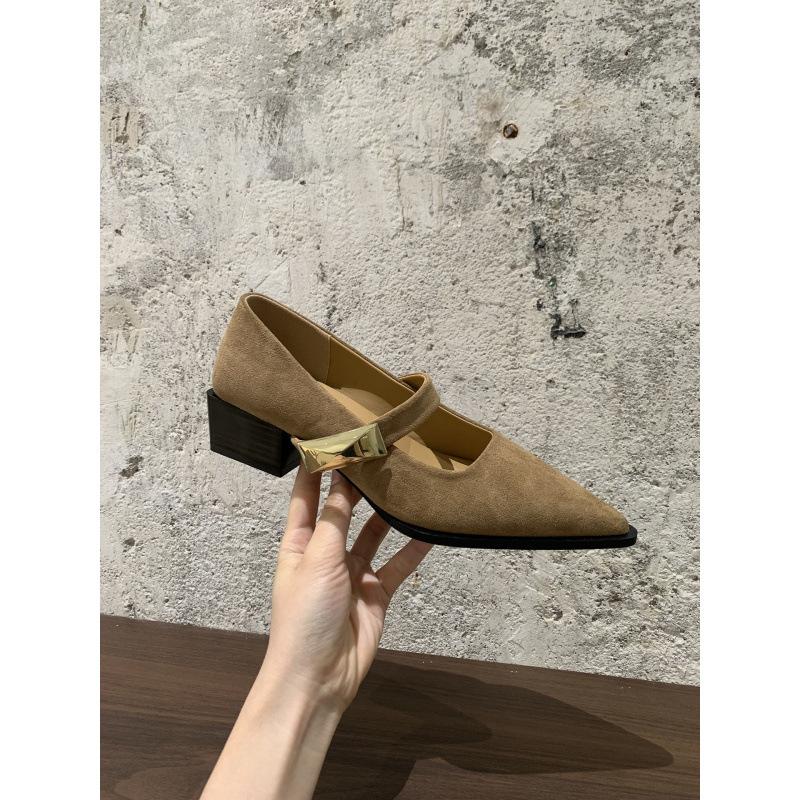 French thick heel pointed head temperament single shoes women's spring and autumn 2025 new models with skirts with evening Mary Jane shoes