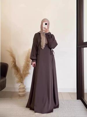 2024 Herbst Einfarbig Krawatte Laternenärmel Slim A-Linie Langes Kleid