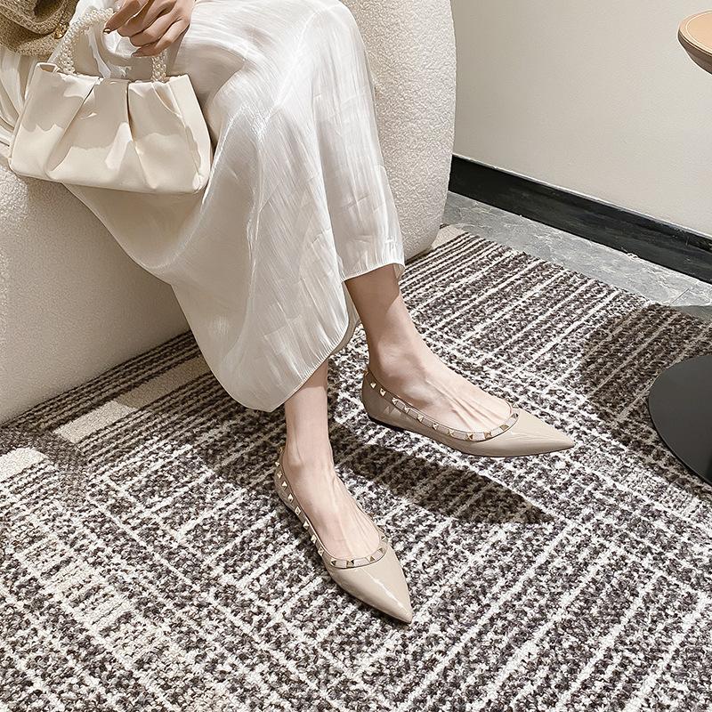 

Sheepskin rivet shoes pointed leather shoes single shoes women s flat bottom shallow mouth versatile soft sole boat shoes flat heel women s shoes 35