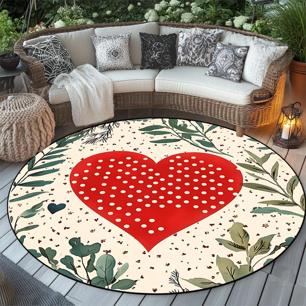 

1pc Valentine s Day Heart Shaped Round Rug - with Greenery and Floral Pattern for Bedroom Living Room 100x100cm