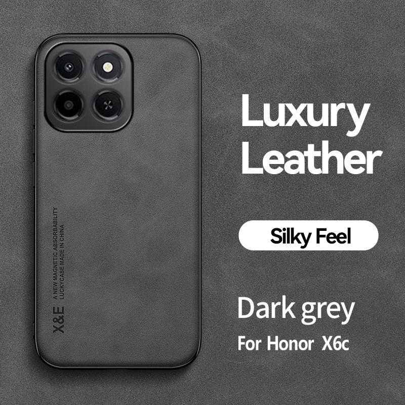 KEYSION Luxury Retro PU Leather Phone Case for HONOR X6c Soft Silicone+PC Shockproof Phone Back Cover for Huawei Honor X6C