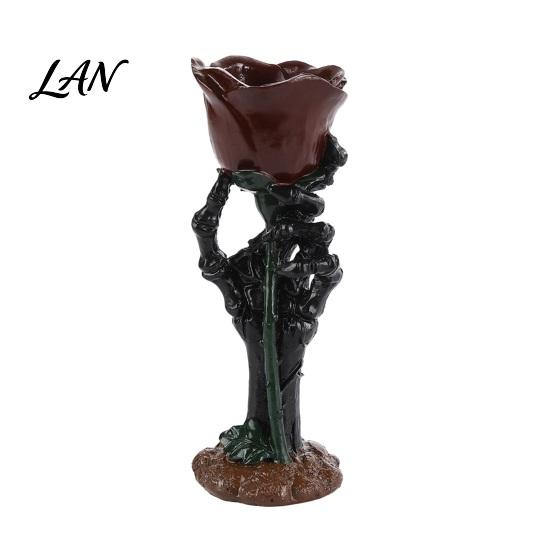 Decorative Skeleton Hand Gift Halloween Rose Candle Holder, Gothic Resin Ornament Holder for Home Table Decor, Dark Style Romantic Atmosphere