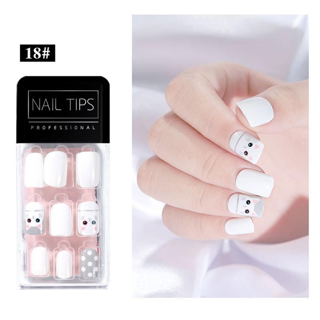 

30 шт. Мультяшные съемные акриловые накладные ногти с полным покрытием, искусственные ногти