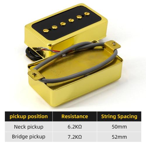 P90 Pickup Set, Alnico V Single-Coil Bridge & Neck Pickups for Les Paul P90-Style Humbucker-Size Electric Guitar (Black Gold)