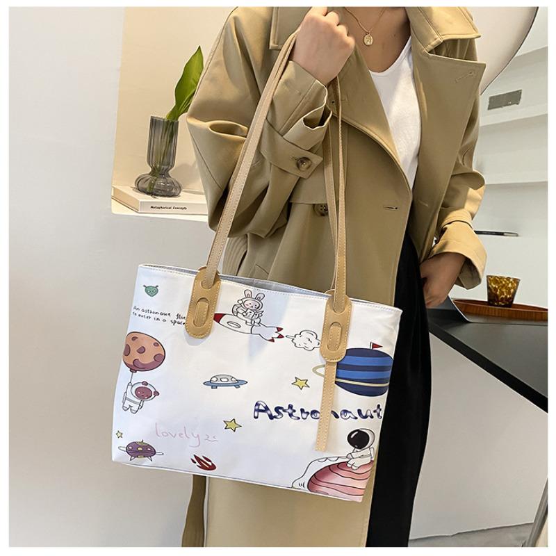 Cute Graffiti Print Tote Bag for Women Fashion Large Capacity Shoulder Handbag KTB