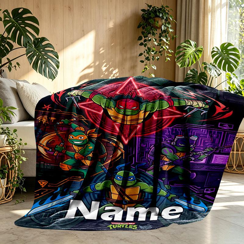 Custom Name Personalized Teenage Ninja Turtles Print Blanket, Home Decor, Bedroom, Sofa, Camping, Couch, Gifts for Birthday Christmas