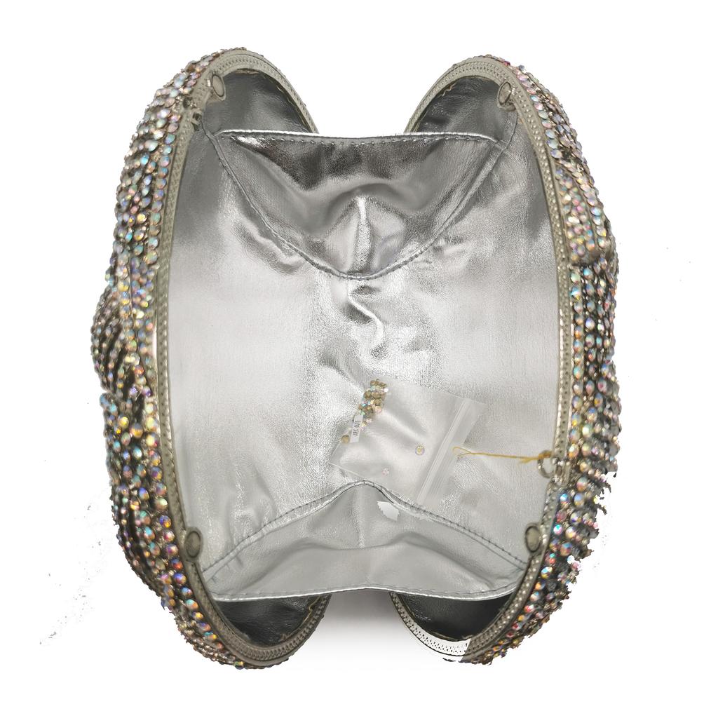 Sac de Soirée Pochette Dames Diamant Cristal Sacs de Mariage Pochette Métal Argent/Or Forme Ovale Sacs de Luxe Designer Strass AB