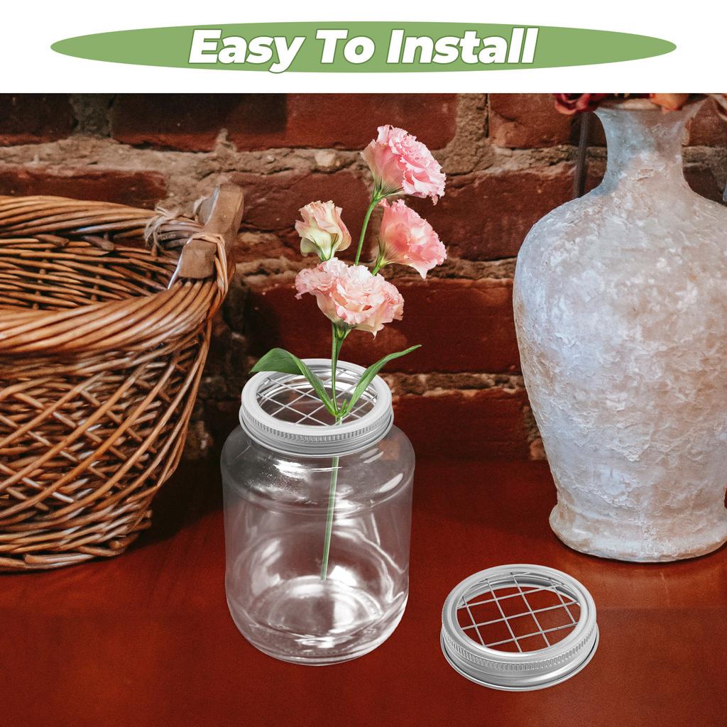 4Pcs Mason Jar Flower Frog Lids Stainless Steel Flower Insert Lid Regular Mouth Grid Organizer Floral Arrangement Cover