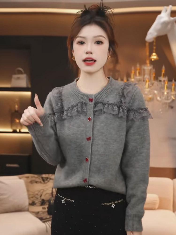 Stylish Lace Patchwork Sweater: 2025 Autumn/Winter Women's Knitted Cardigan