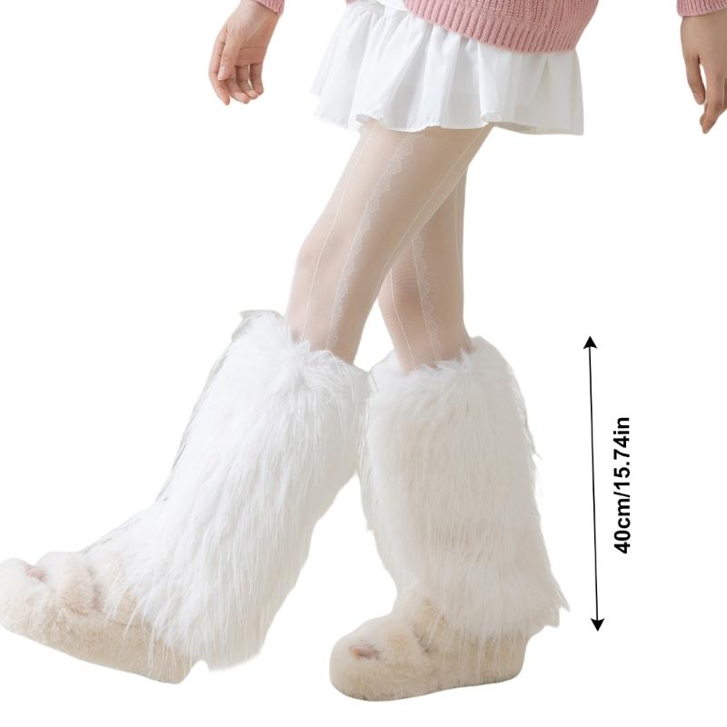 Plush Furry Leg Warmer for Women High Elasticity Winter Fashion Accessory Boot Toppers Gaiters Fuzzy Footless Long Socks