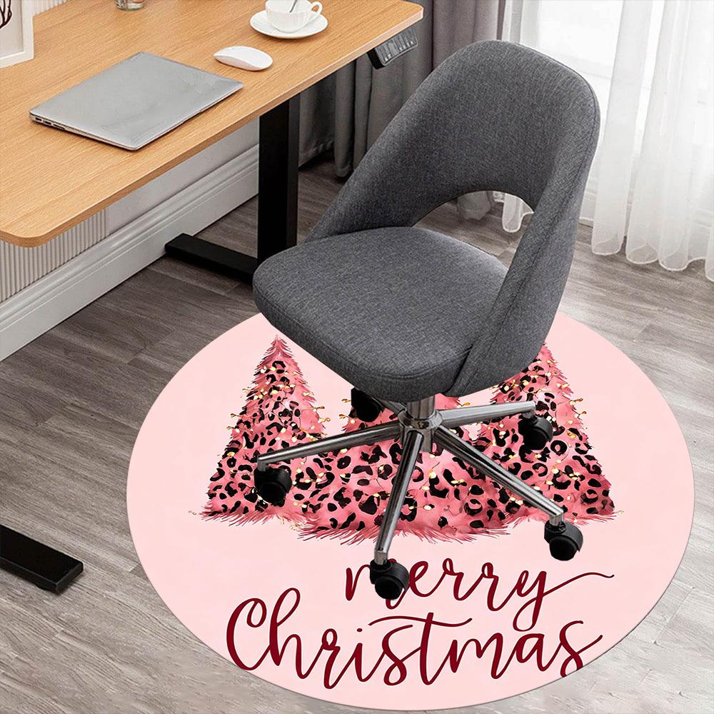 1PC Christmas Tree Leopard Print Office Round Area Rug, Under Office Chairs Bedroom Living Room Home Decor, Carpet for Office -1110136