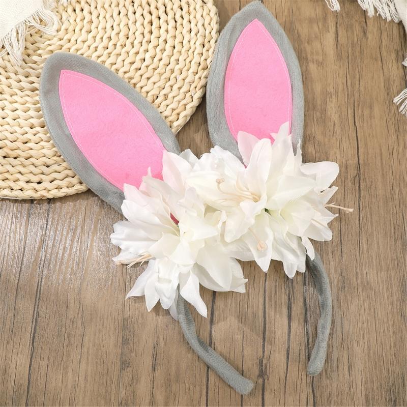 Roleplay Bunnies Girl Headband with Flower Designs Anime Headband Easter Cosplay Headdress Festival Dressingup Accessory