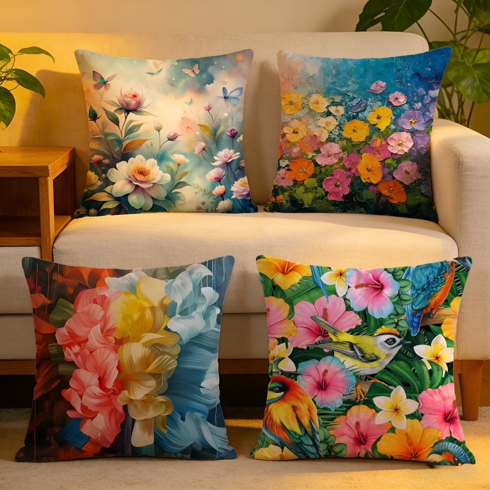 Cushion Cover Linen SkinFriendly Soft Decorative Case For Sofa Home Decor Anime Stunning Colorful Floral Pillow Cover