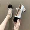 2026 Retro French Fashion Square Head High Heels Pearl Coarse Follow Shoes