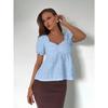 Casual European American V Neck Puff Sleeve Solid Color Loose Short Sleeve T Shirt For Women