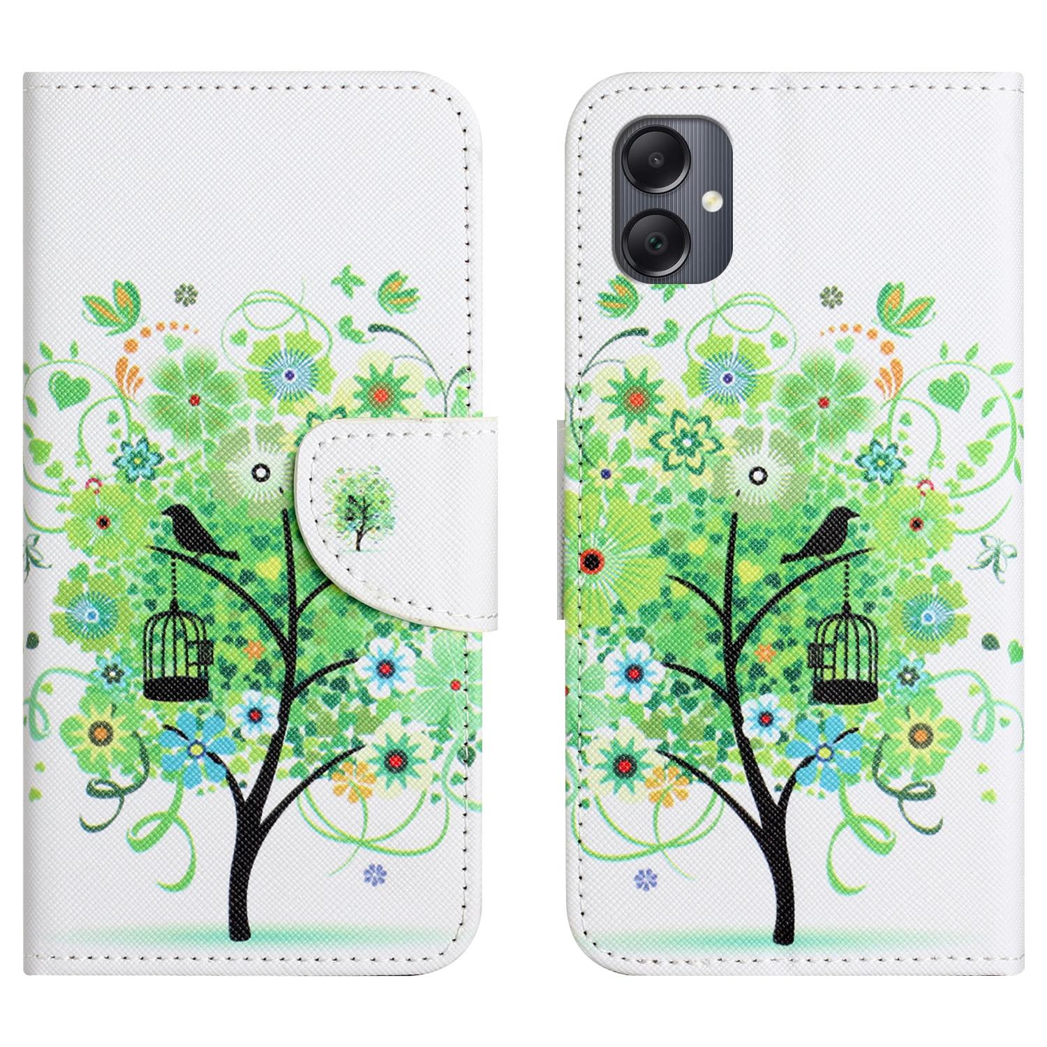 

For Samsung Galaxy A07 4G/A06 5G/A06 4G Case Pattern Printing Cross Texture Leather Phone Cover Green Tree