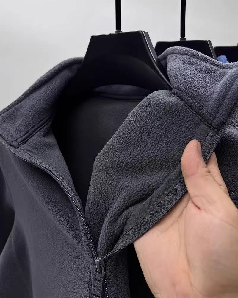 Herre Ensfarget Fleecejakke - Høst/Vinter Casual Cardigan Genser med Løs Nedbrettskrage Trend.