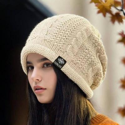 Women's Korean Fashion Large Knit Hat - Warm, Versatile, Slouchy Wool with Ear Protection for Autumn & Winter