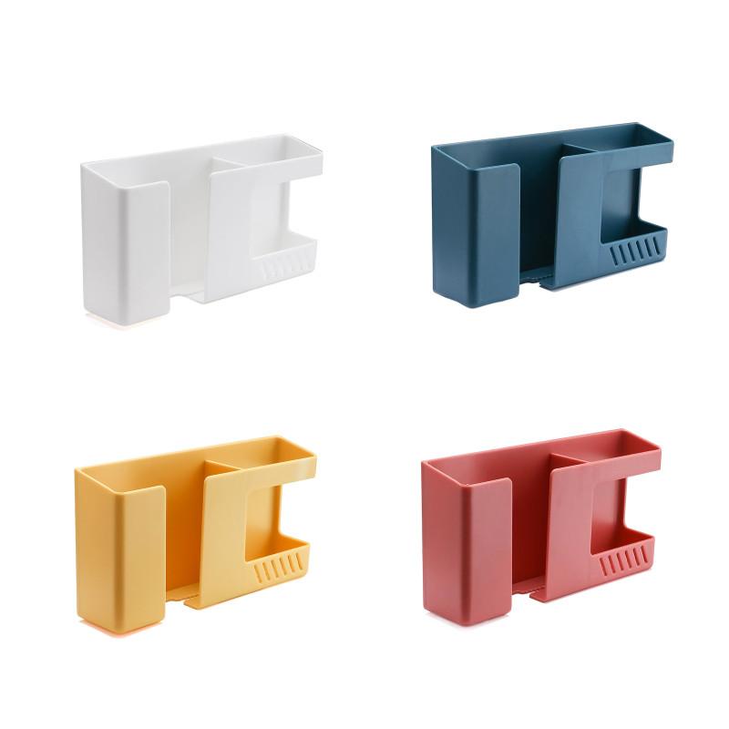 2 In 1 Wall-mounted Mobile Phone Remote Control Storage Box Multifunctional Punch-free Storage Rack Wall Debris Storage Holders Cup Holders 5