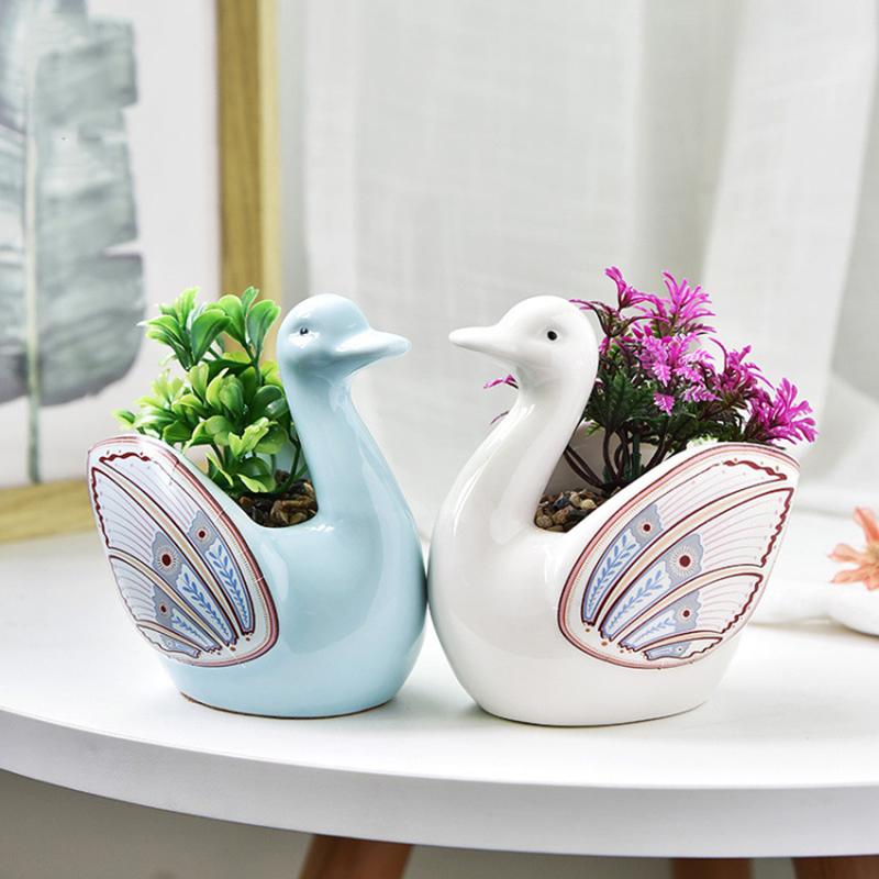 Cute Swan Flower Pot Ceramic Succulent Pot Planter Home Decor Indoor Decoration Desktop Ornaments Bonsai Plant Pot