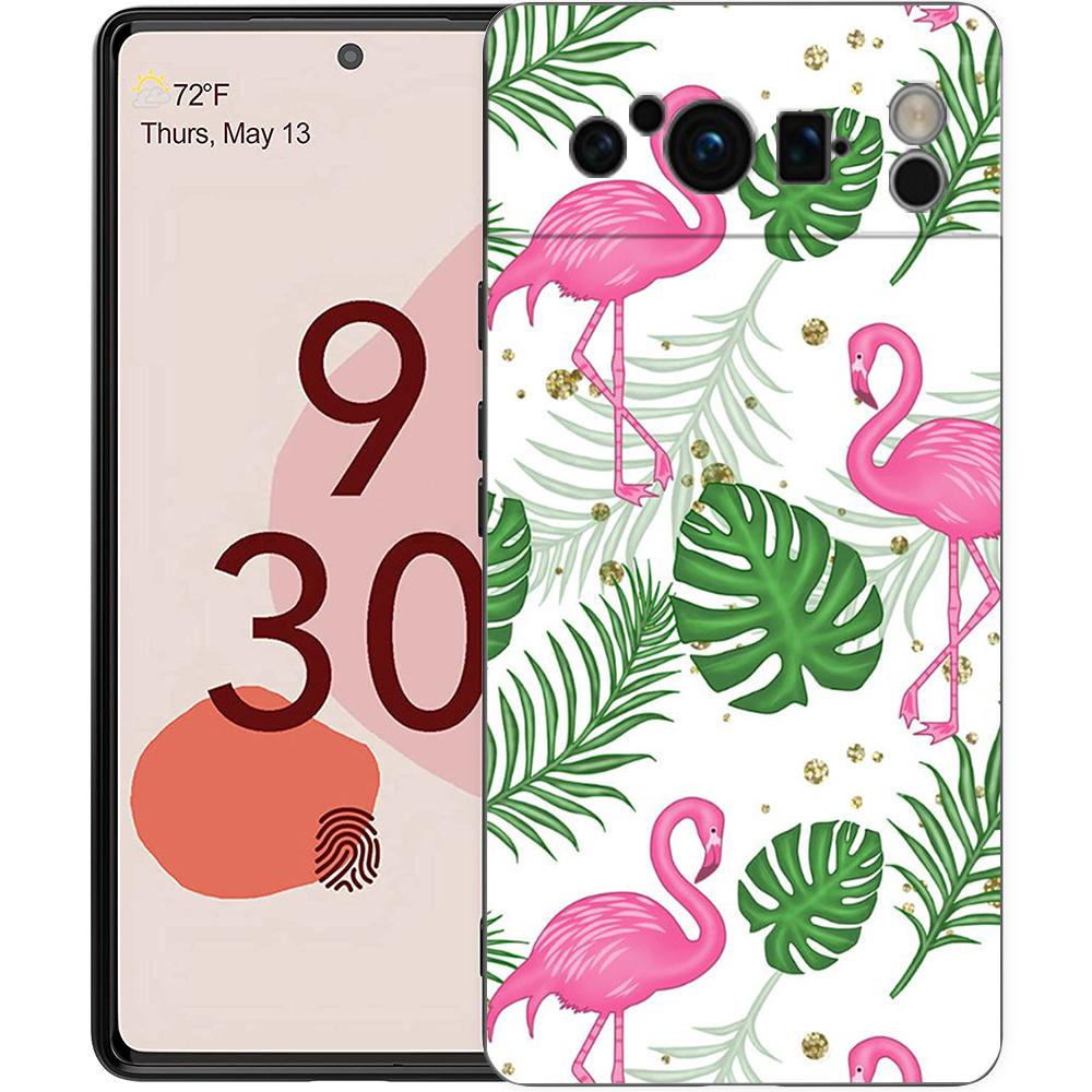 

Phone Case For Google Pixel 9 8 8A 7 7A 6 Pro XL 6A 5G Black Soft Shockproof Back Cover TPU Shell lovely Pink Flamingos leaf Pixel 8A