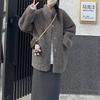 Autumn Winter Lazy Wind Midi Faux Fur Integrated Hair Solid Flip Collar Fashion Thermal Women Loose Comfortable Casual Coat 2024