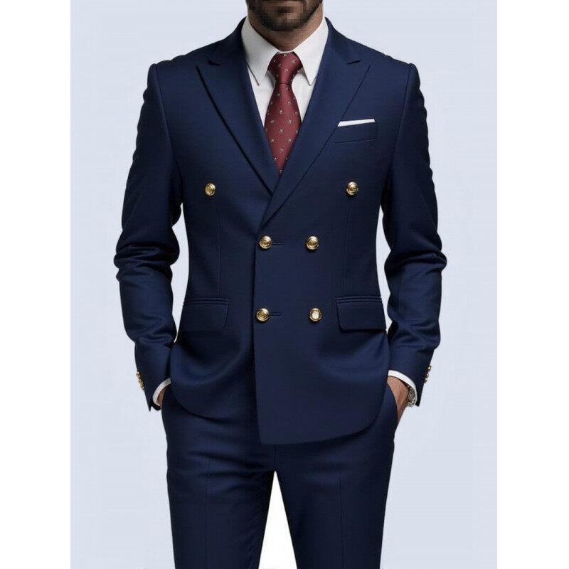 Fashion Men's Leisure Boutique Business Banquet Solid Color Wedding Double Breasted Slim Fit Suit Blazers Jacket