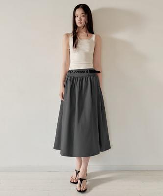 Woman Women'S Poplin Low-Waisted Long Skirt [Dark Gray]