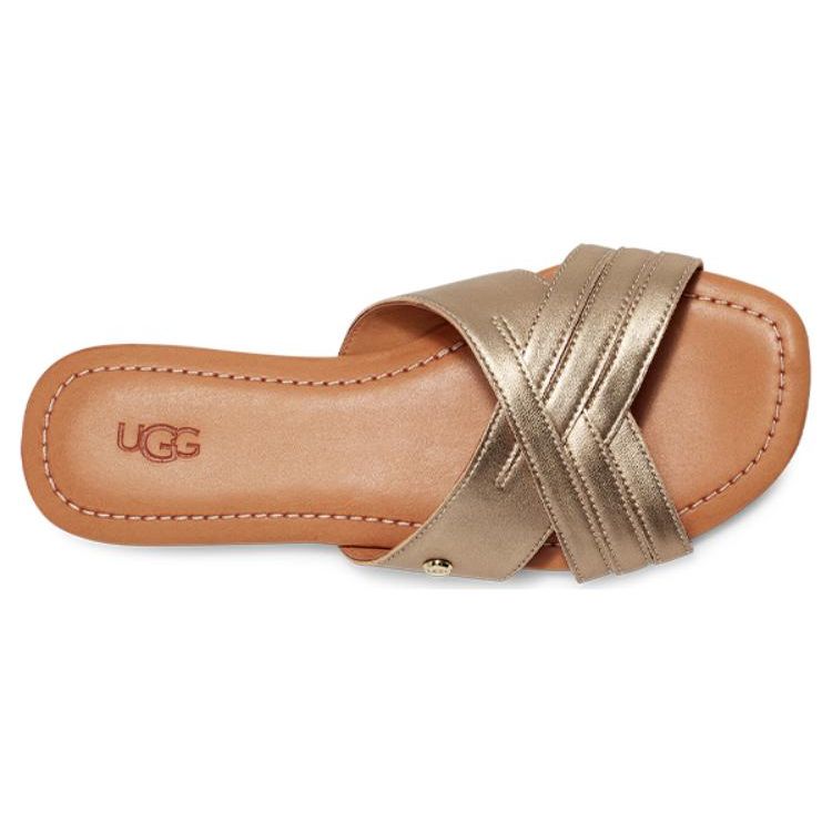 UGG Leather Cross Comfortable Slide Sandals Women Footwear Metallic 1142712-GLDM