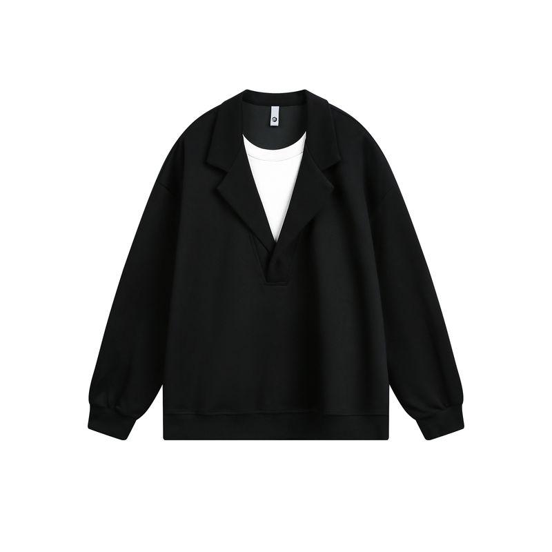 Dream Made Faux Two-Piece Notched Lapel Short Wide Boxy Blazer Sweatshirt for Men, Autumn Old Money Style New Rich Top