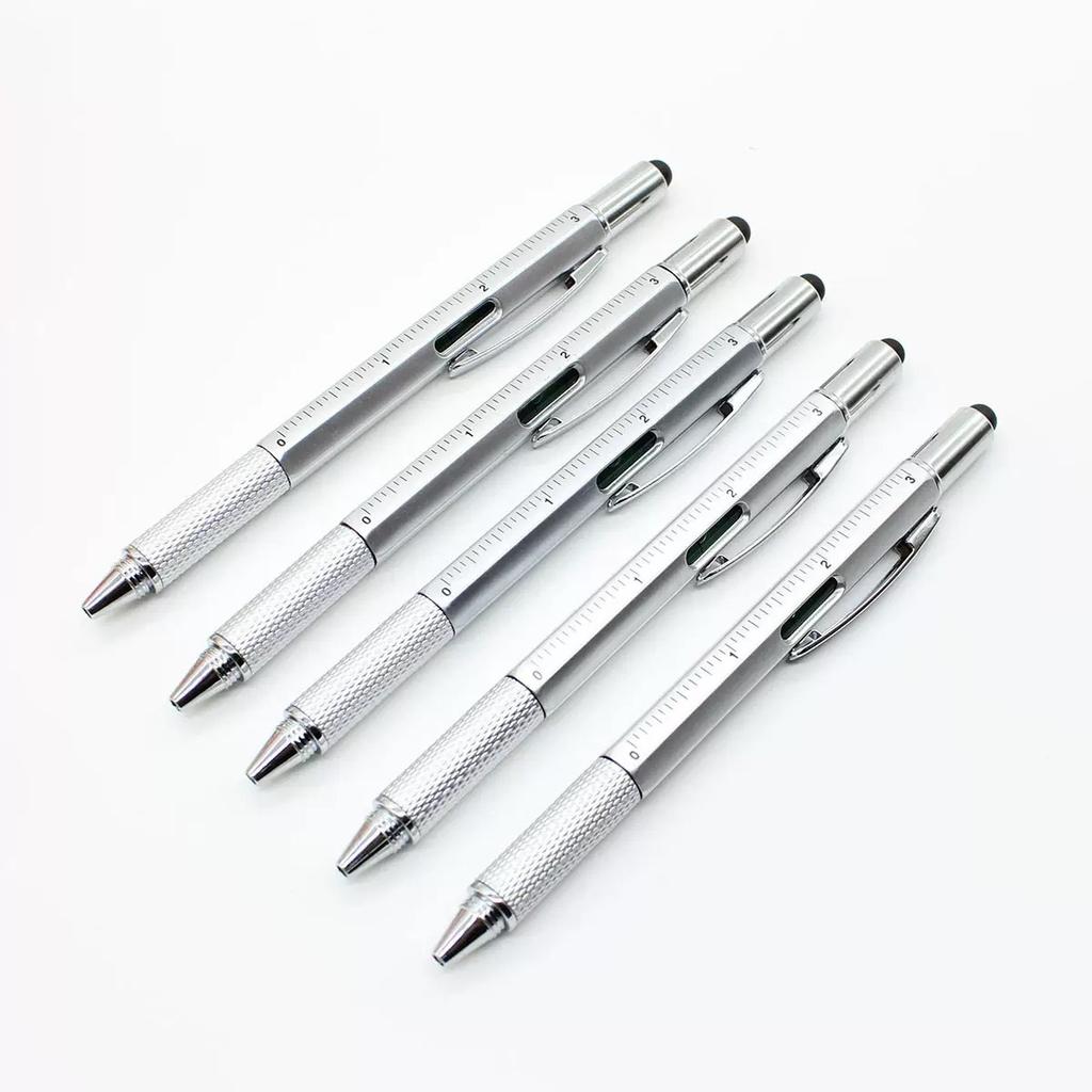 5pcs 6-in-1 Multifunctional Pen with Touch Screen Stylus, Screwdriver, Ruler, and Level Gauge