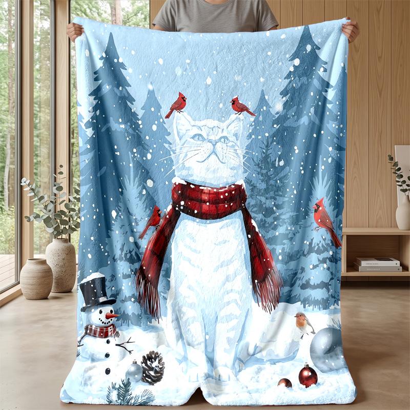 Flower Crown Cat Theme Blanket Lightweight Warm Flannel Blanket Decorative Throw Blanket for Home Decoration
