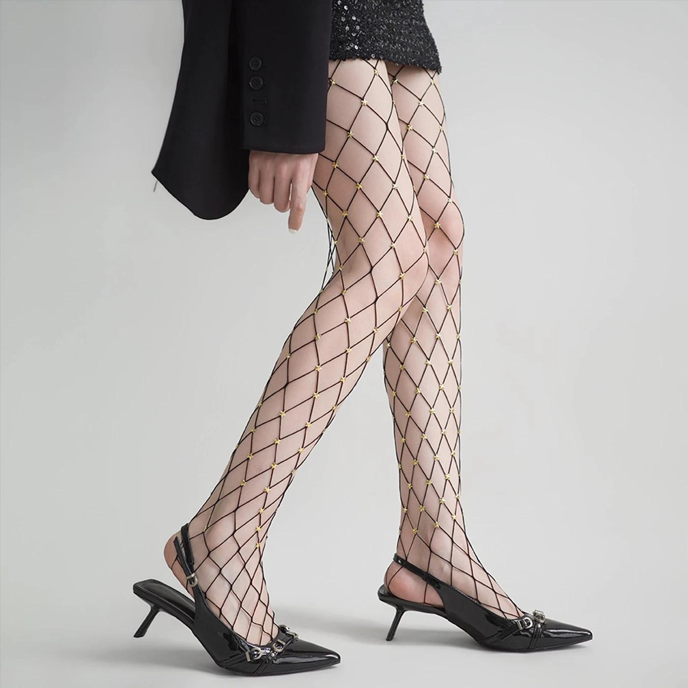

Colorful Star Diamonds Fishing Net Stockings Sexy Women Hot Drill Tights Fashion Point Pantyhose Thin Tights for Female Party One Size